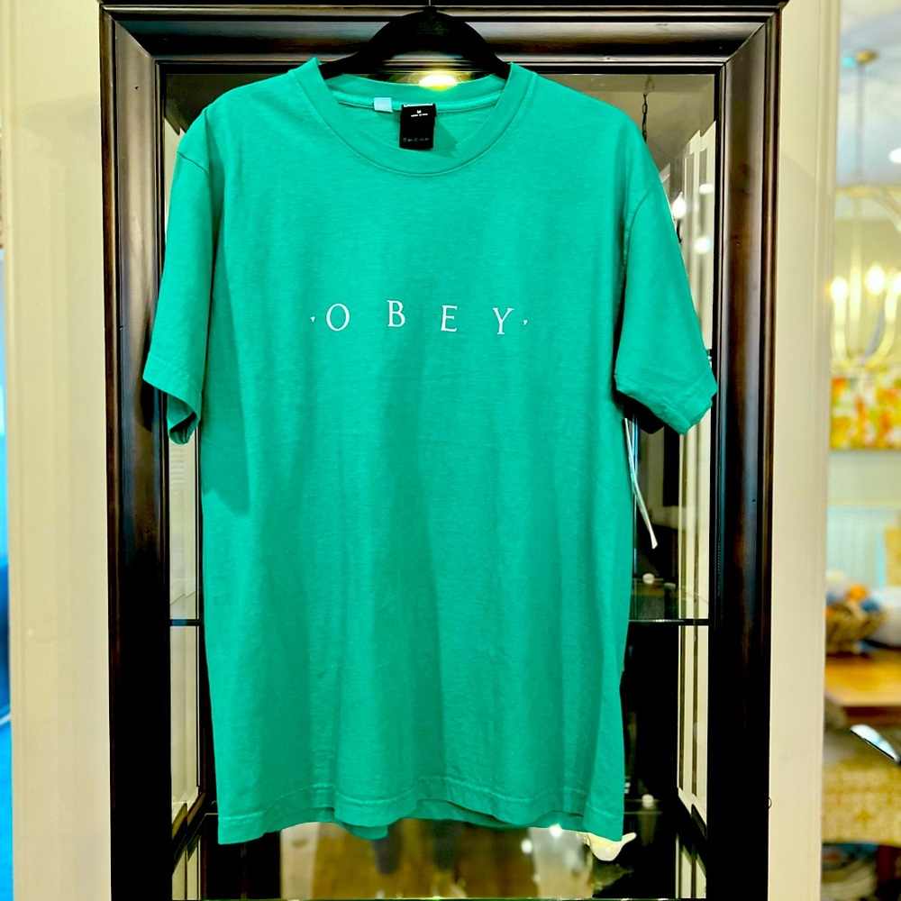 NWT Obey t-shirt, true green, size men’s medium.